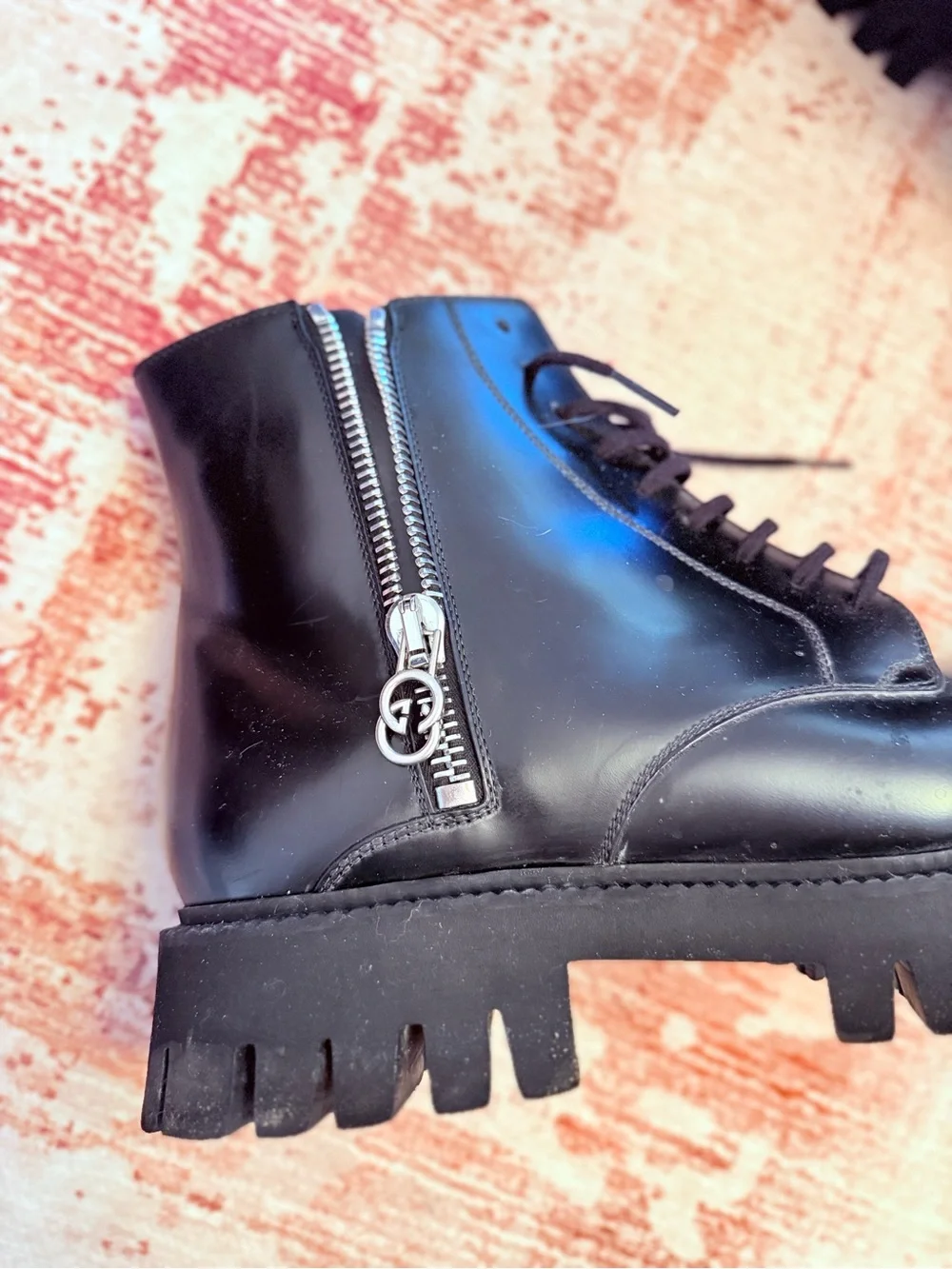Gucci Men's Black Lace-Up Lug Sole Boots